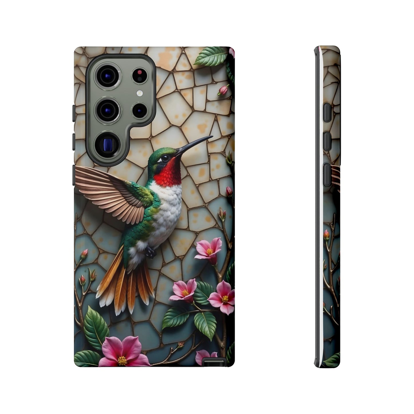 Vivid Hummingbird with Blossoming Branches | Artistic Mosaic Style