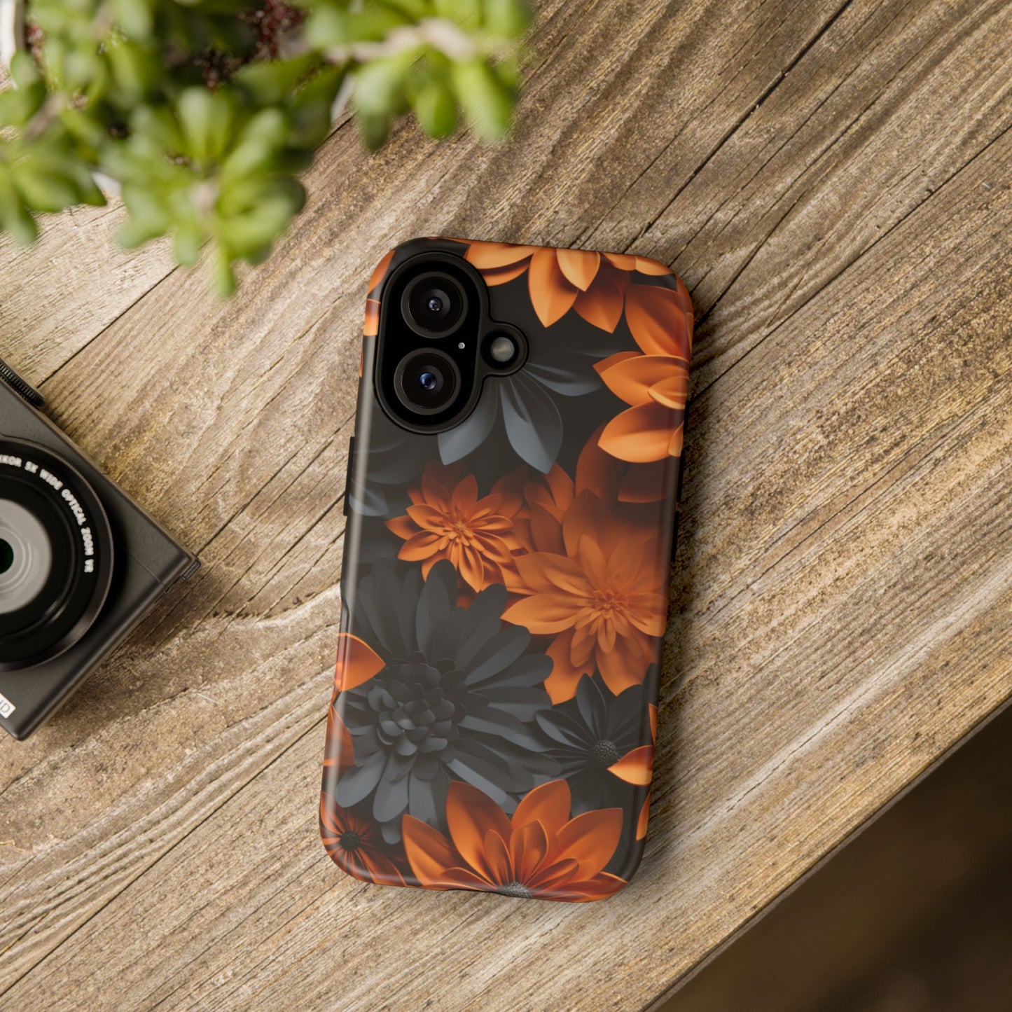 Orange & Black 3D Floral Mobile Case