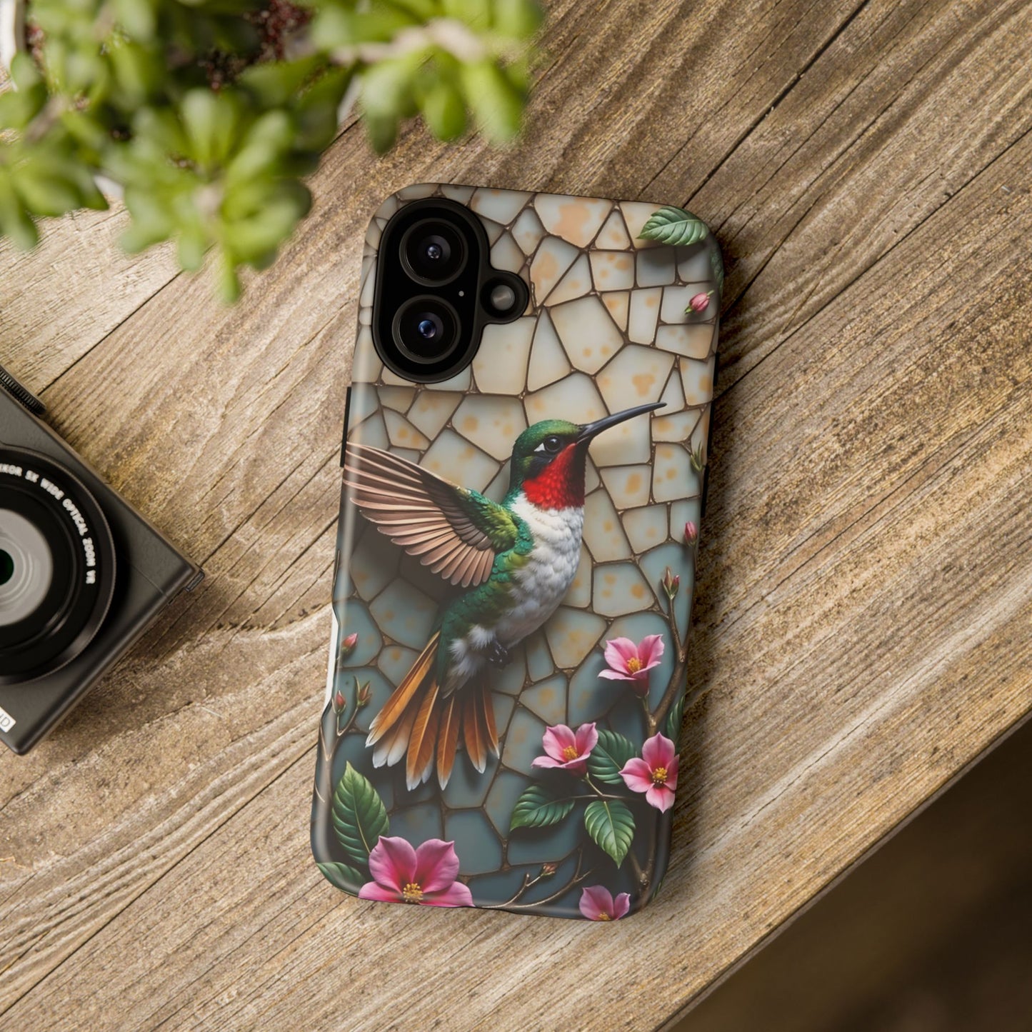 Vivid Hummingbird with Blossoming Branches | Artistic Mosaic Style