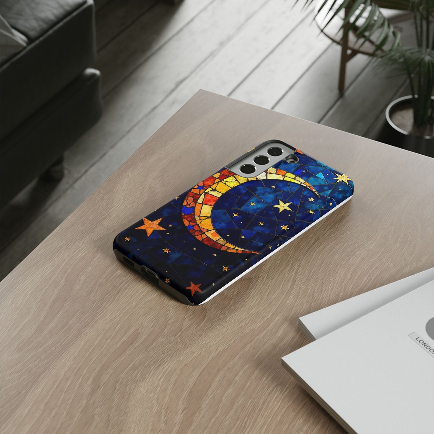 Celestial Crescent: Vibrant Moon and Stars Phone Case