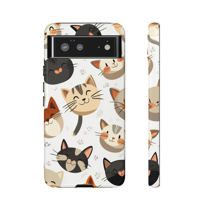 Cute Cat Faces Phone Case – Kawaii Anime Style for iPhone, Samsung & Google Pixel, Fun and Playful Cat Design