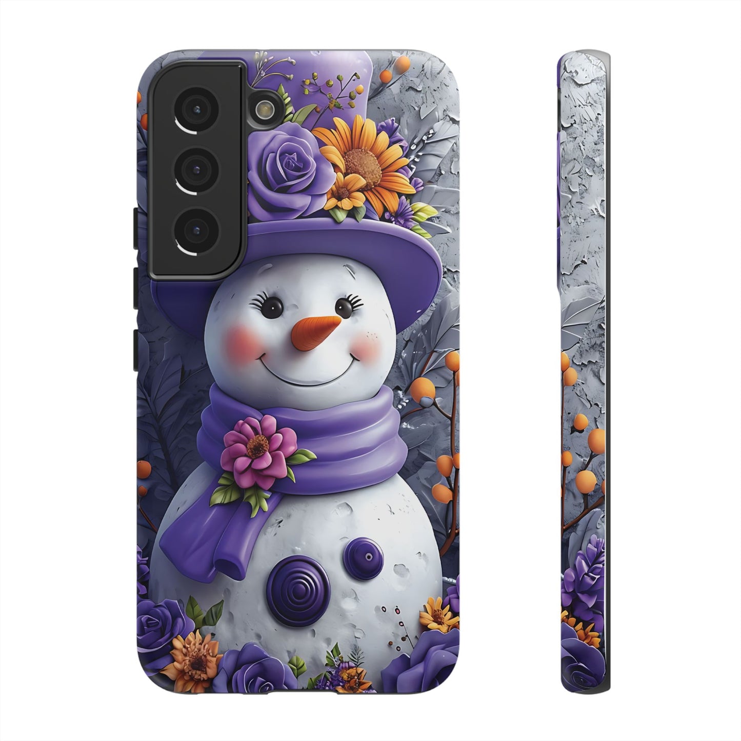Cheerful Snowman With Colorful Floral Hat And Scarf phone case design