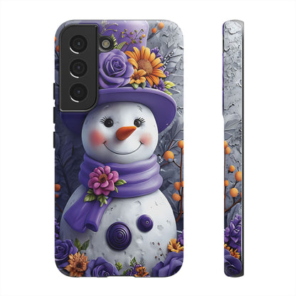 Cheerful Snowman With Colorful Floral Hat And Scarf phone case design