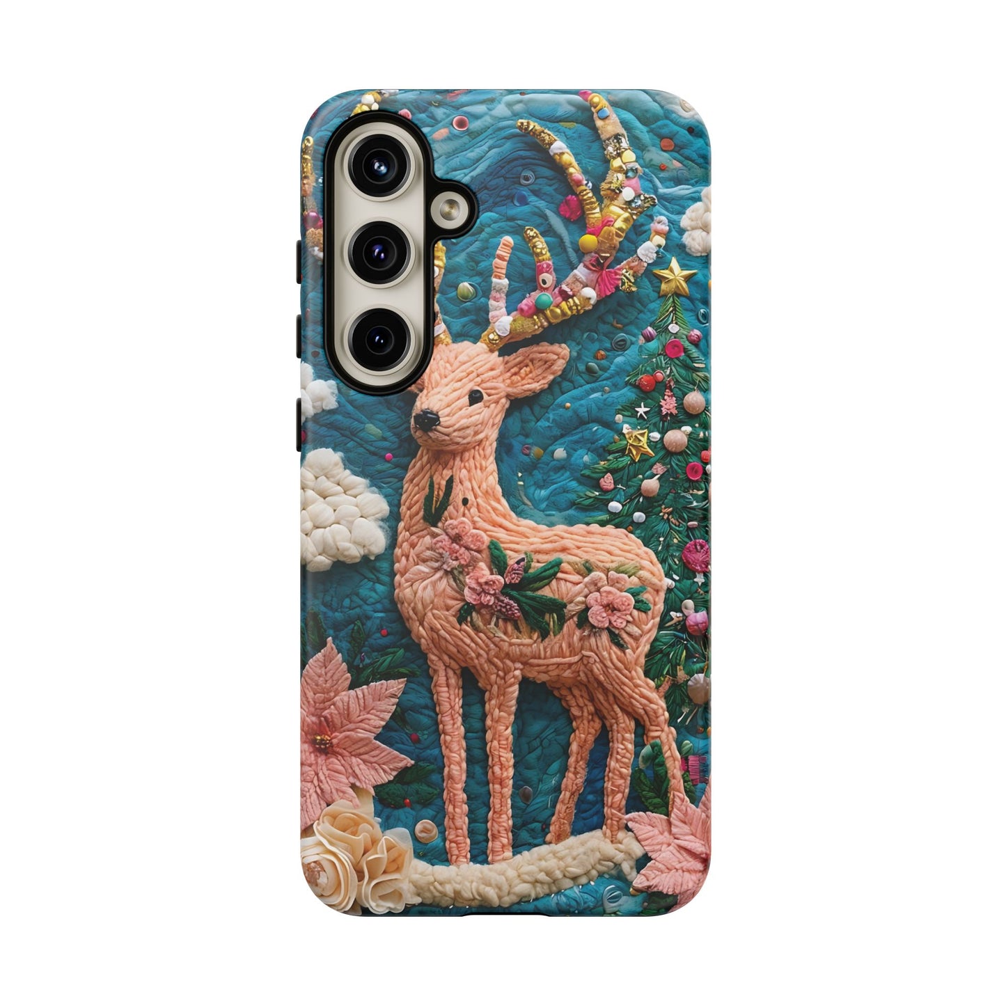Whimsical Textile Art Featuring Intricate Peach-Colored Deer phone case design.