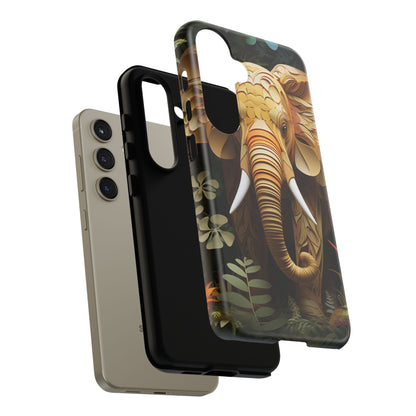 Golden Jungle Elephant Mobile Cover – Intricate Paper Art Design