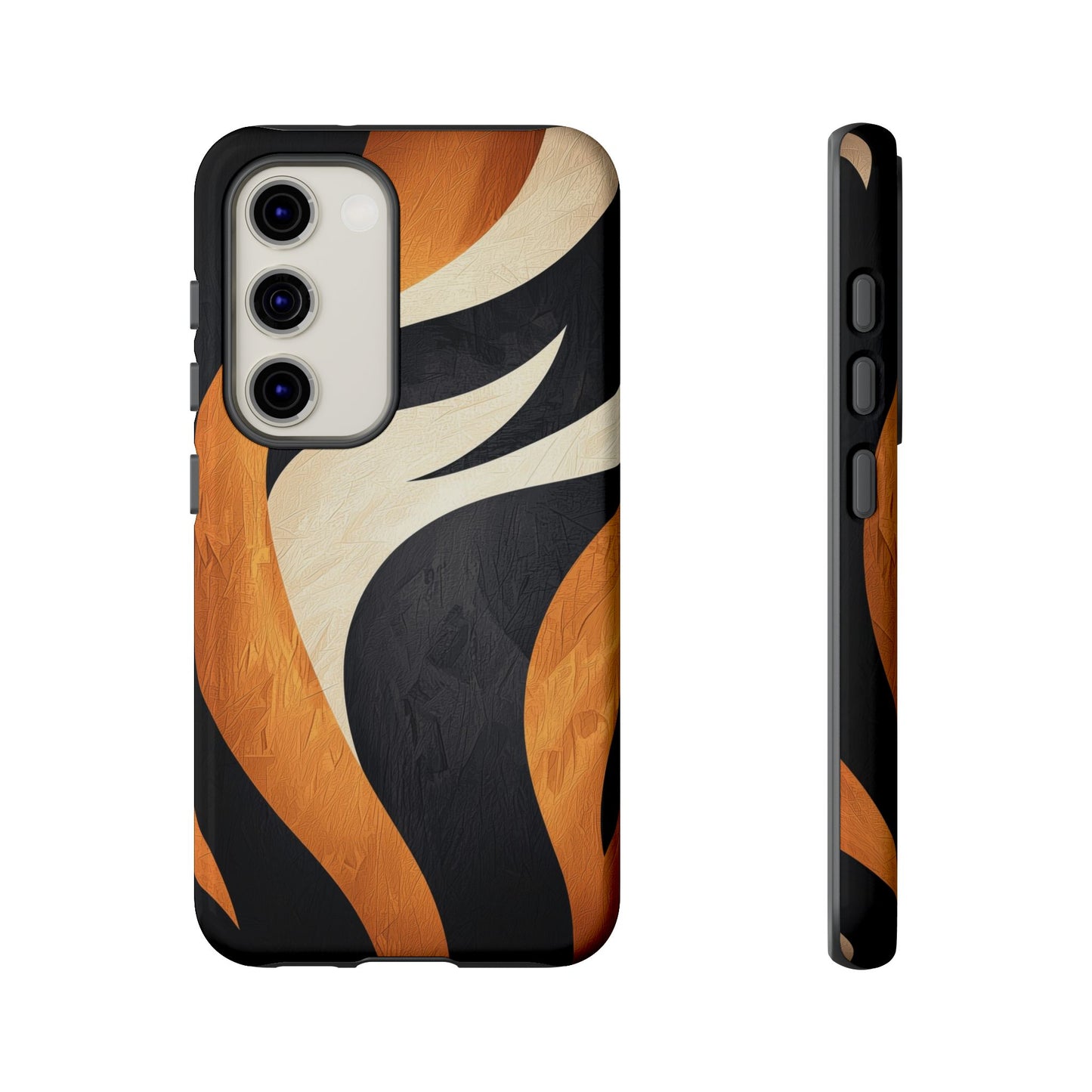 Bold Tiger Stripes Phone Case – Black, Orange & Cream for iPhone, Samsung & Google Pixel