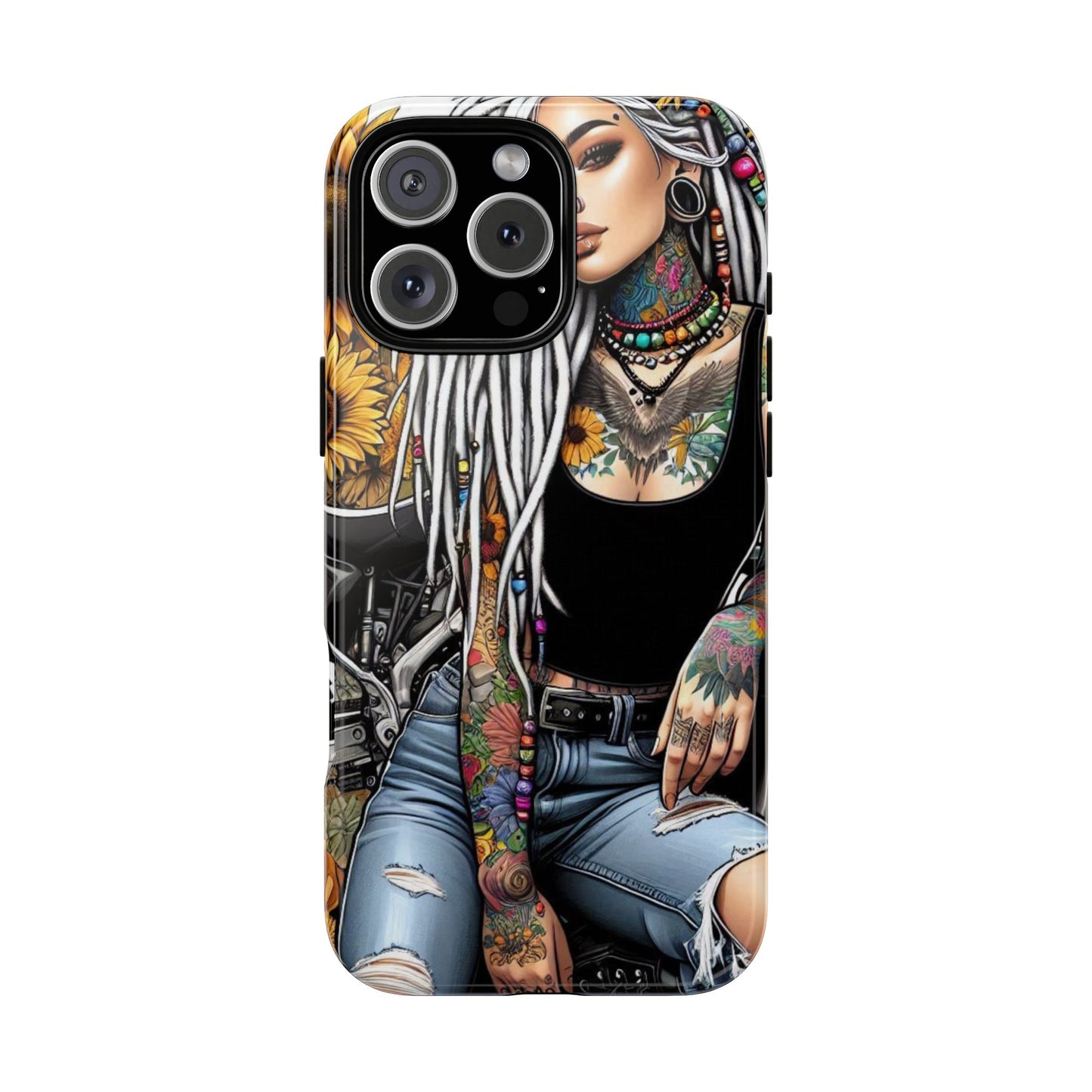 Sunflower Biker Queen – Bohemian Tattooed Rebel Mobile Cover