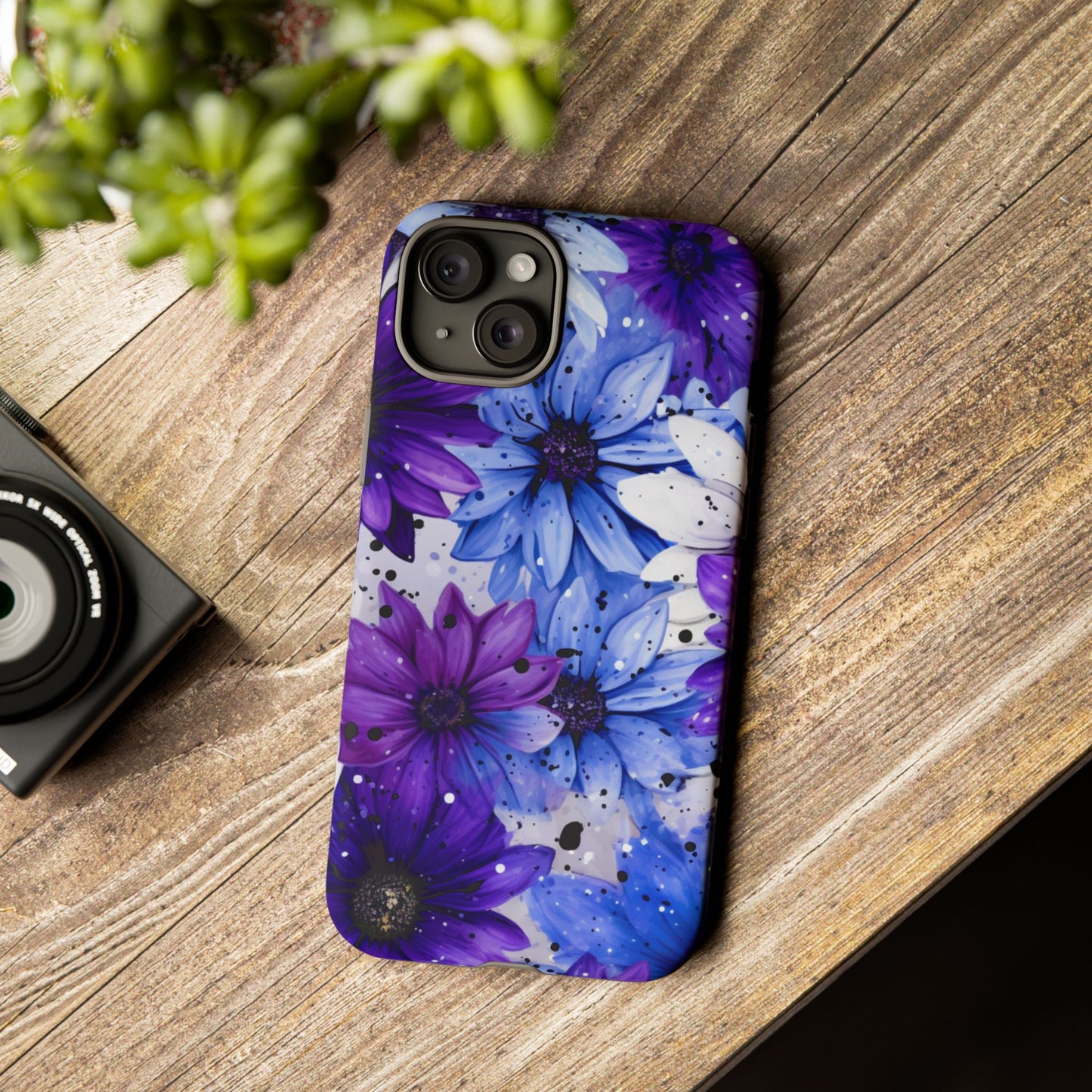 Blue & Purple Floral Splash Mobile Cover – Elegant Artistic Flowers