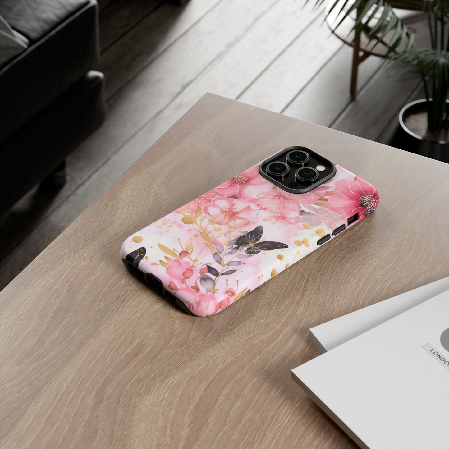 Pink Blossom & Gold Butterfly Mobile Case