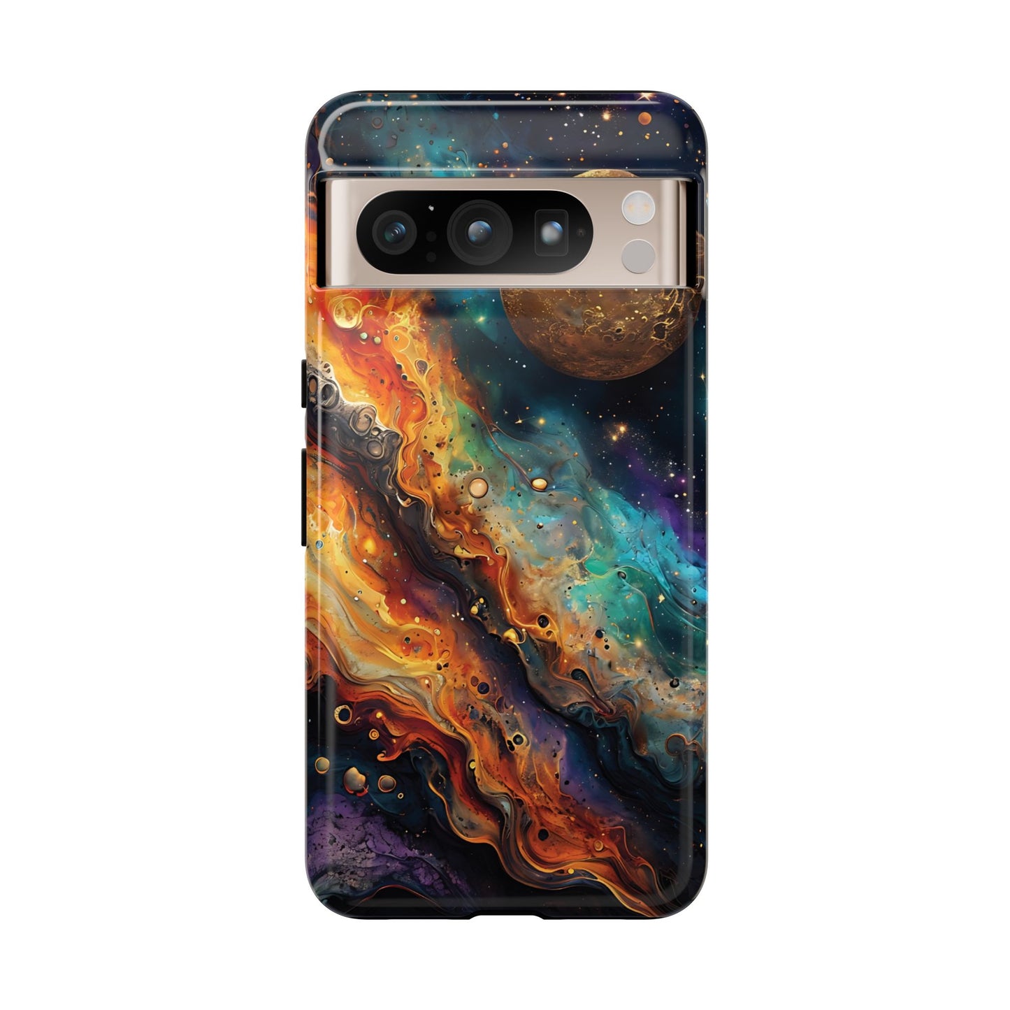 Cosmic Abstract Artwork With Dynamic Swirling Fluid Patterns phone case design.