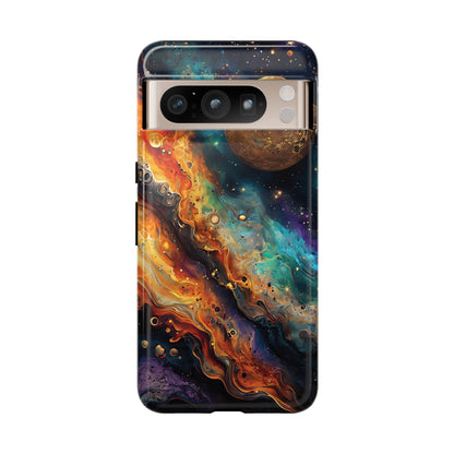 Cosmic Abstract Artwork With Dynamic Swirling Fluid Patterns phone case design.