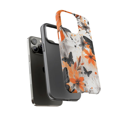 Bold Butterfly & Floral Splash Mobile Cover – Black & Orange Aesthetic
