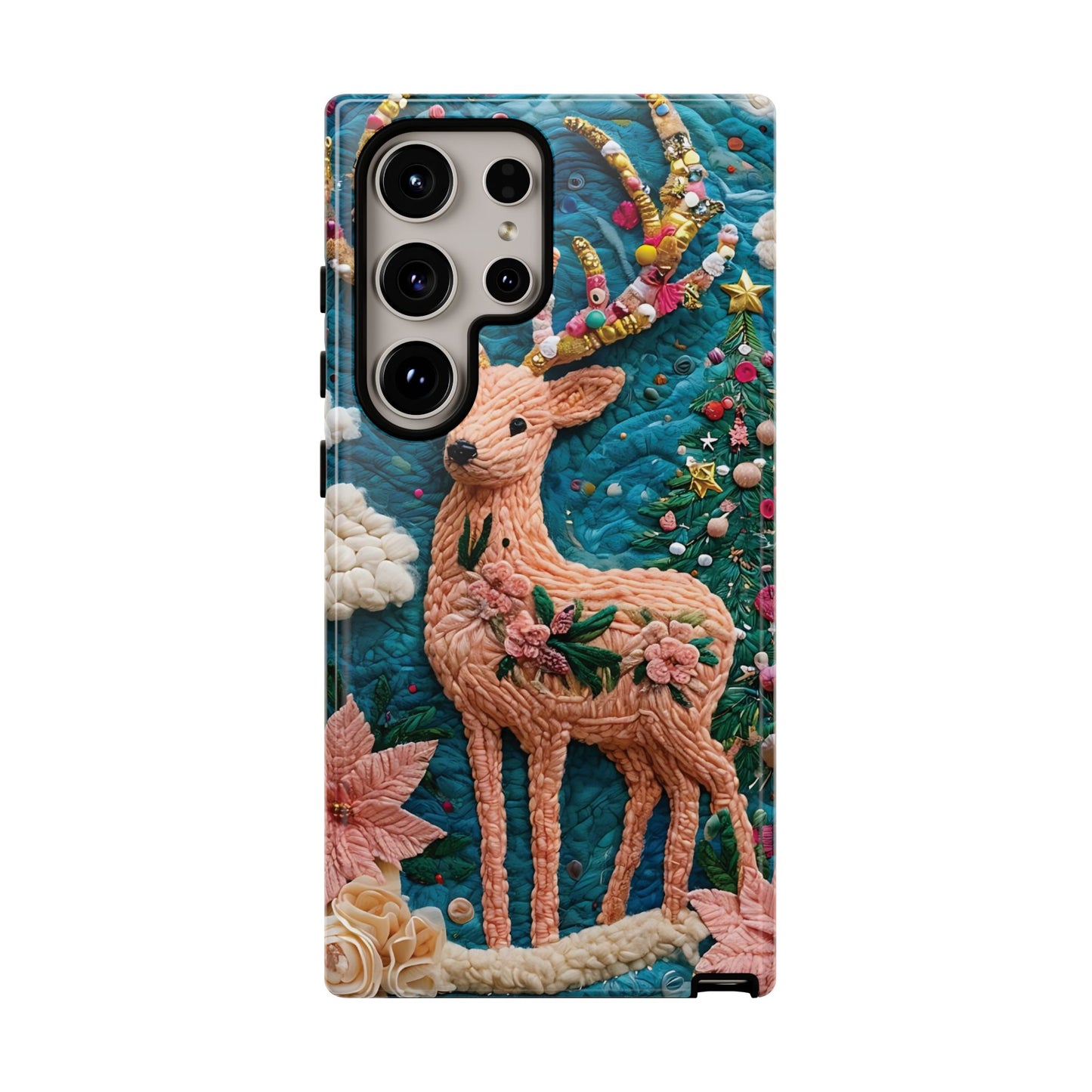 Whimsical Textile Art Featuring Intricate Peach-Colored Deer phone case design.