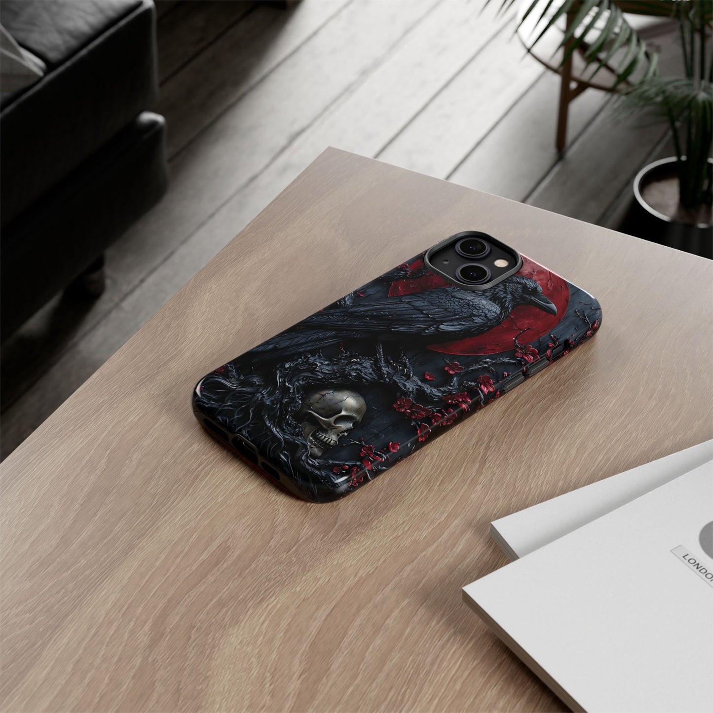 Gothic Sculpture Of Raven On Charcoal Tree Branch phone case design