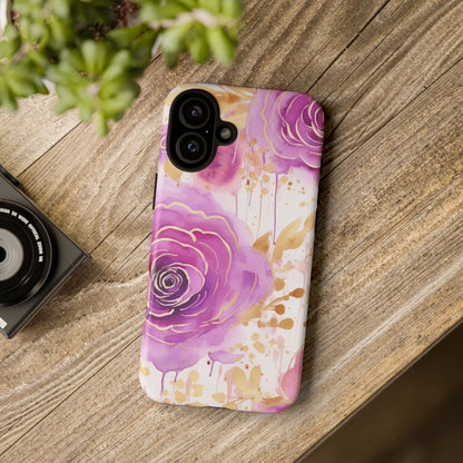 Elegant Purple-Gold Watercolor Rose Mobile Case