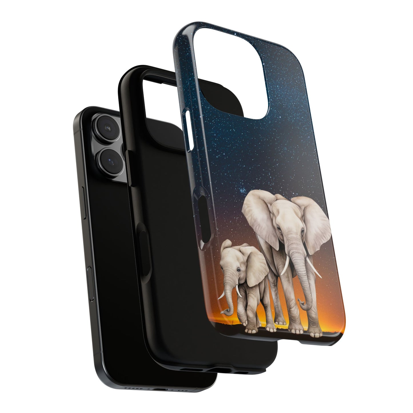 Starry Safari Elephant Family Mobile Cover – Cosmic Wildlife Aesthetic