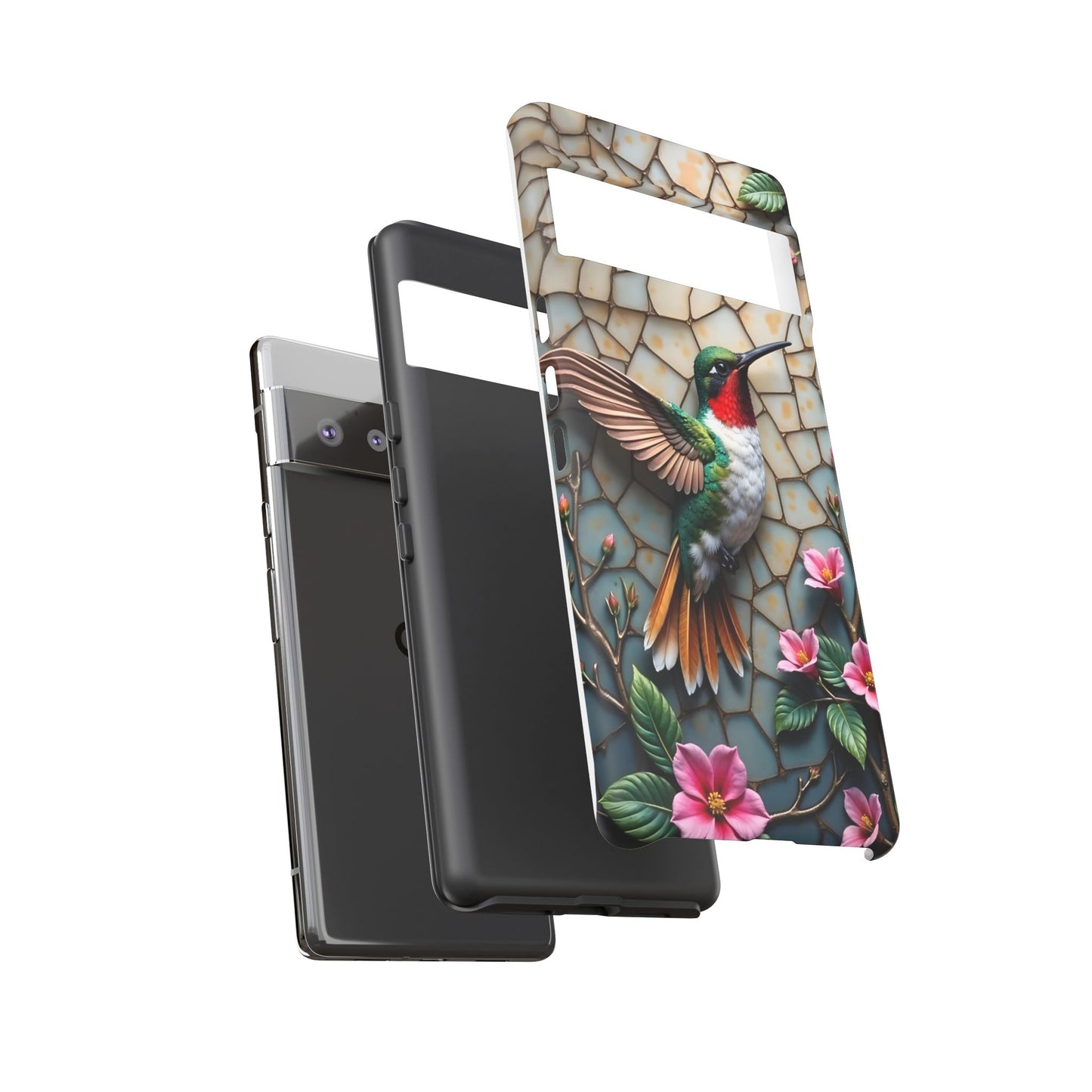 Vivid Hummingbird with Blossoming Branches | Artistic Mosaic Style