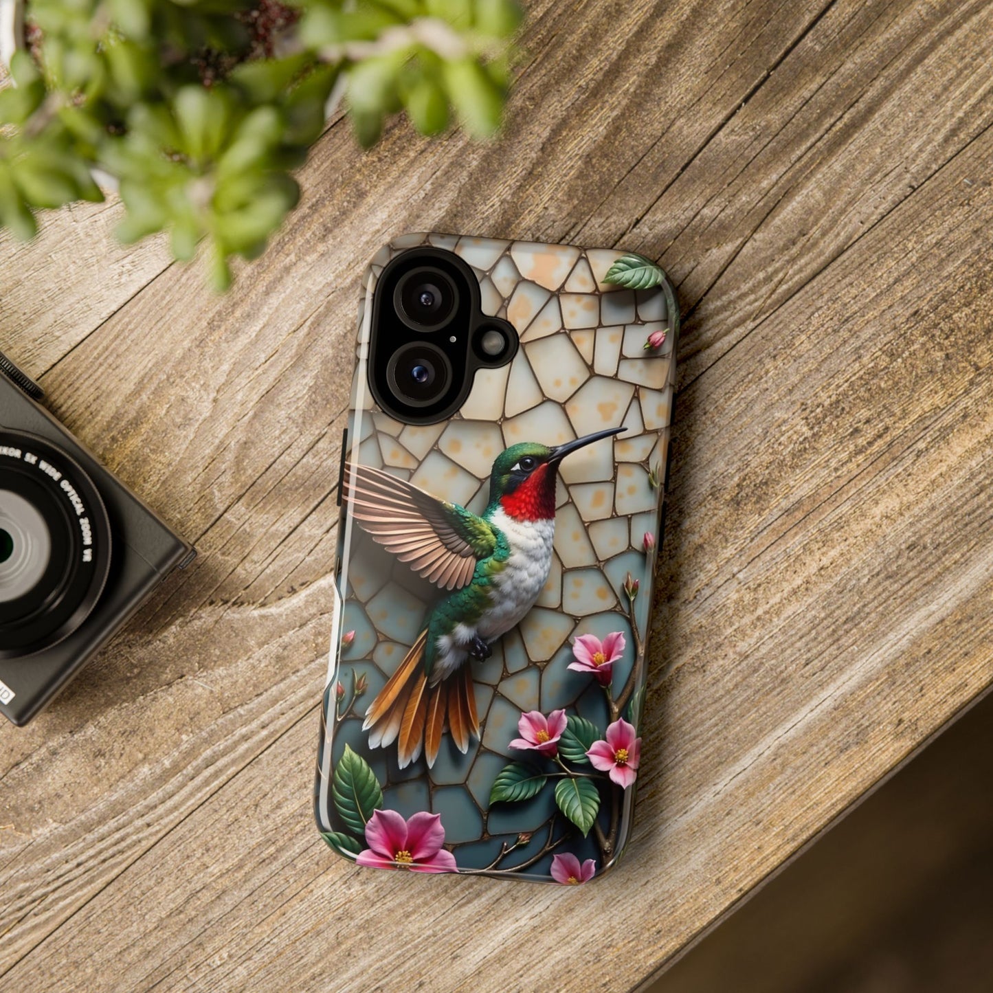 Vivid Hummingbird with Blossoming Branches | Artistic Mosaic Style