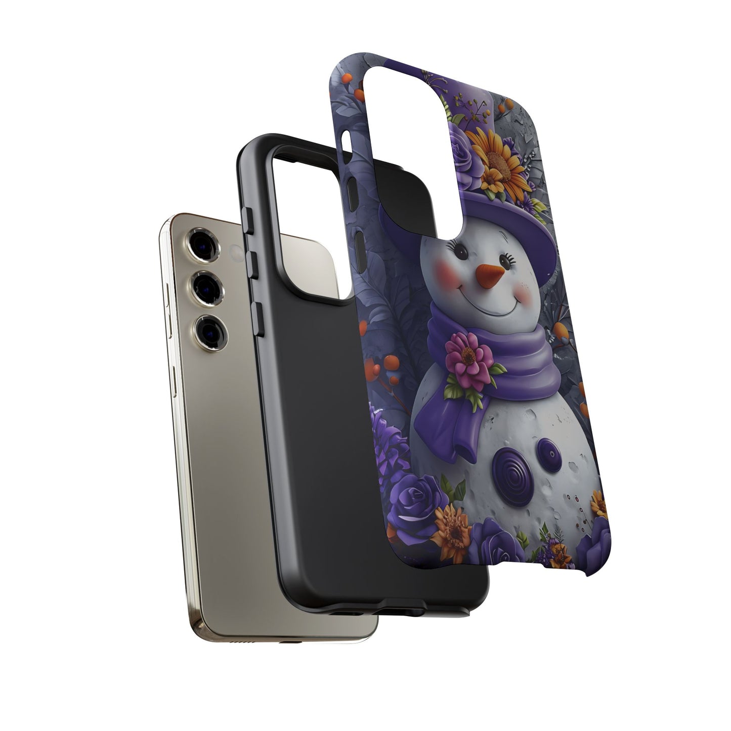Cheerful Snowman With Colorful Floral Hat And Scarf phone case design
