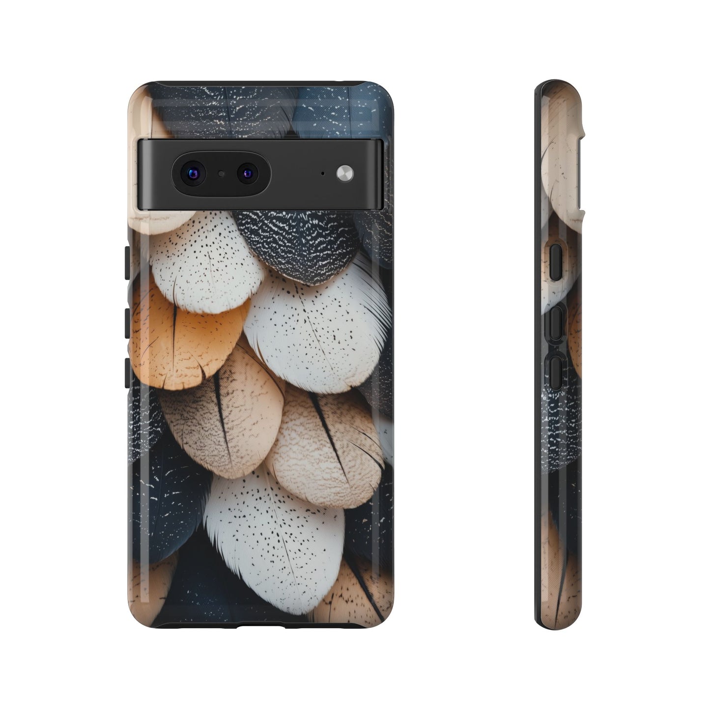Layered Feather Elegance Phone Case – Black, White & Beige for iPhone, Samsung & Google Pixel