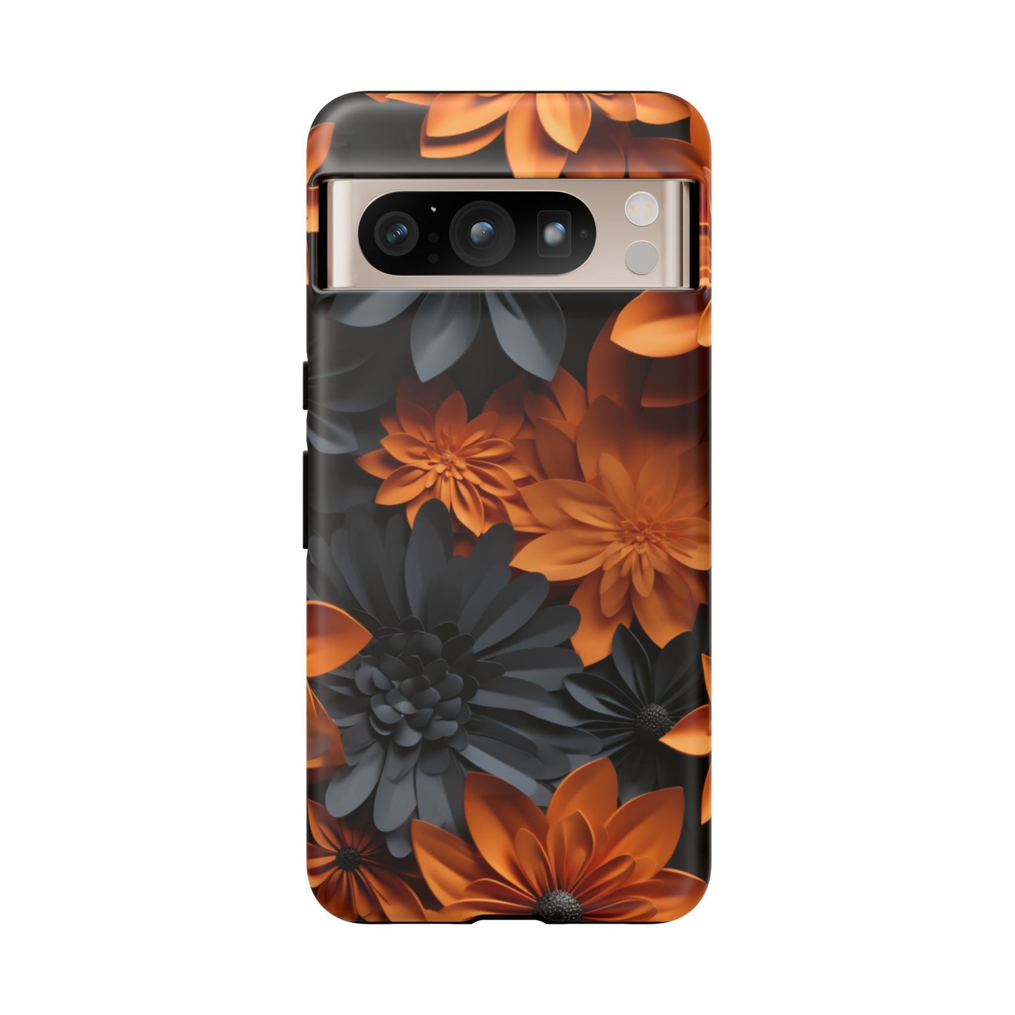 Orange & Black 3D Floral Mobile Case
