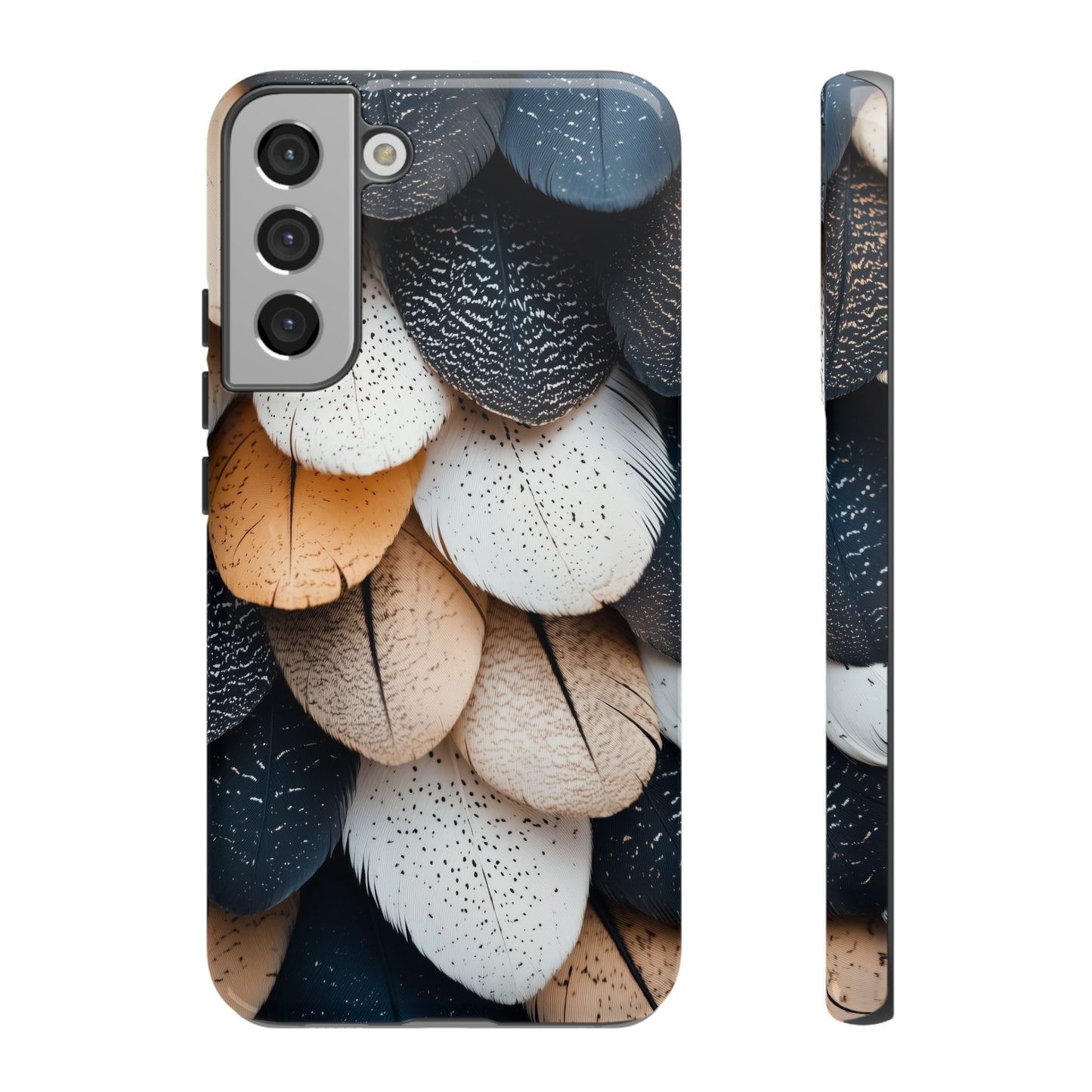 Layered Feather Elegance Phone Case – Black, White & Beige for iPhone, Samsung & Google Pixel