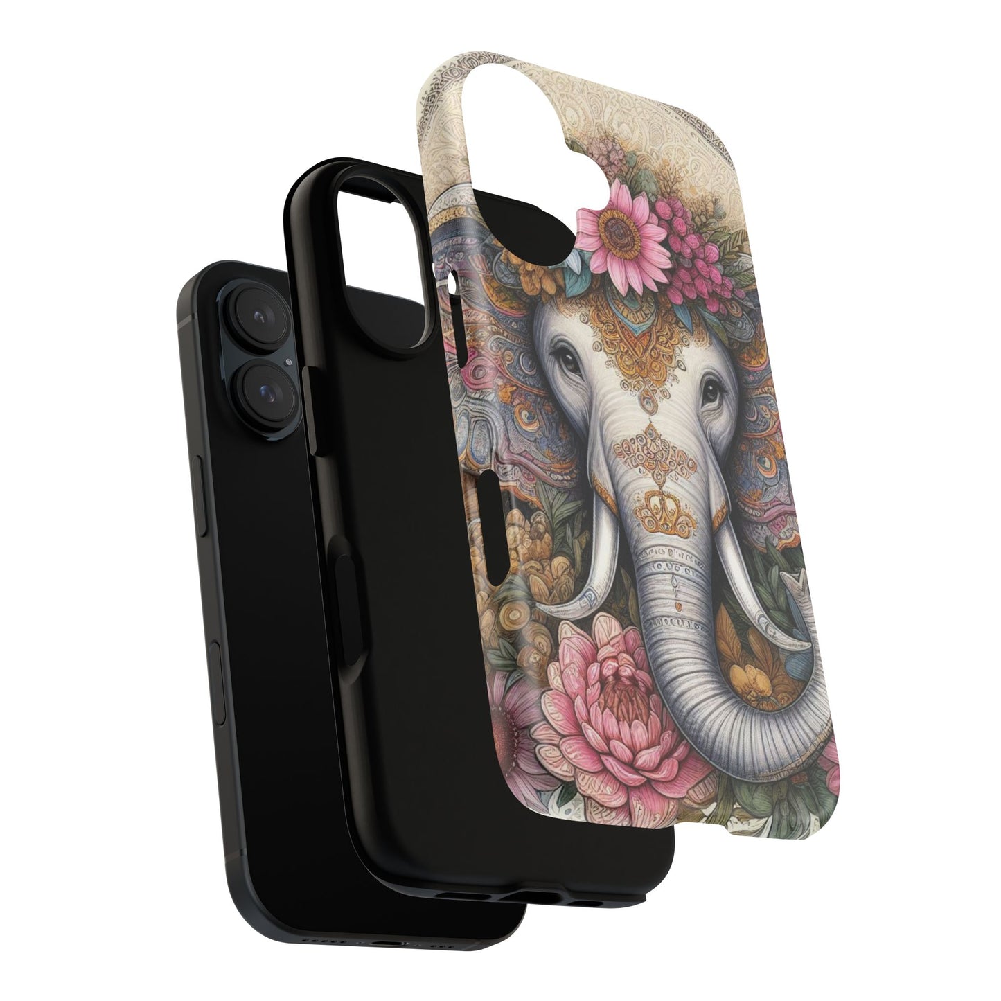 Elegant Floral Elephant Mobile Cover – Royal Mandala Art