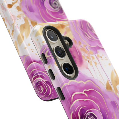 Elegant Purple-Gold Watercolor Rose Mobile Case