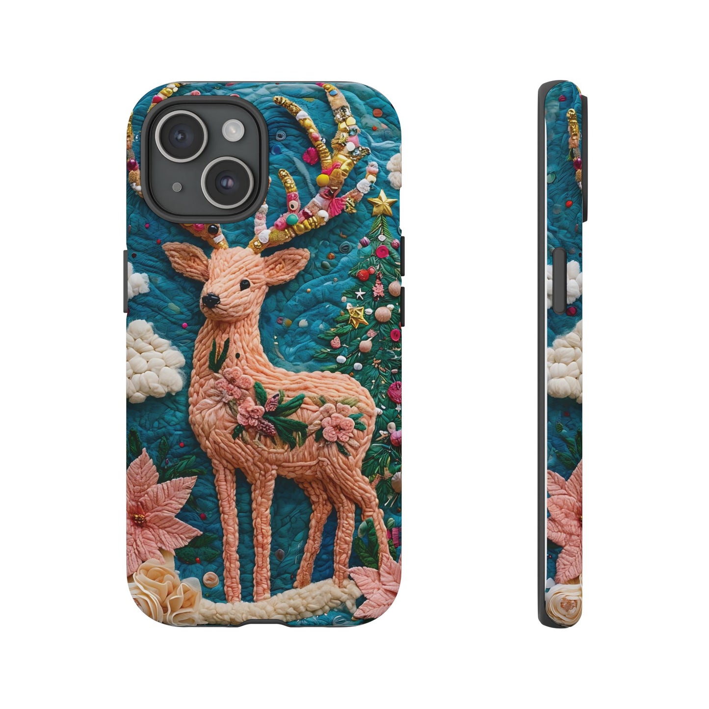 Whimsical Textile Art Featuring Intricate Peach-Colored Deer phone case design.