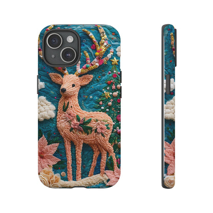 Whimsical Textile Art Featuring Intricate Peach-Colored Deer phone case design.