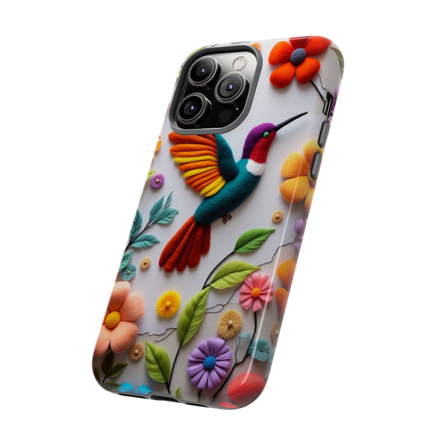 Embroidered Hummingbird with Floral Design | Nature's Elegant Stitch | iPhone 16 Pro