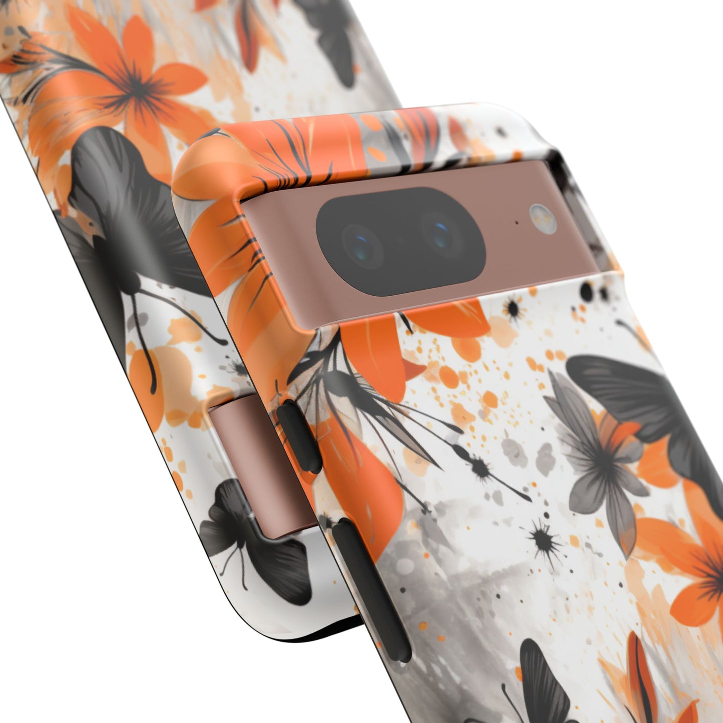 Bold Butterfly & Floral Splash Mobile Cover – Black & Orange Aesthetic