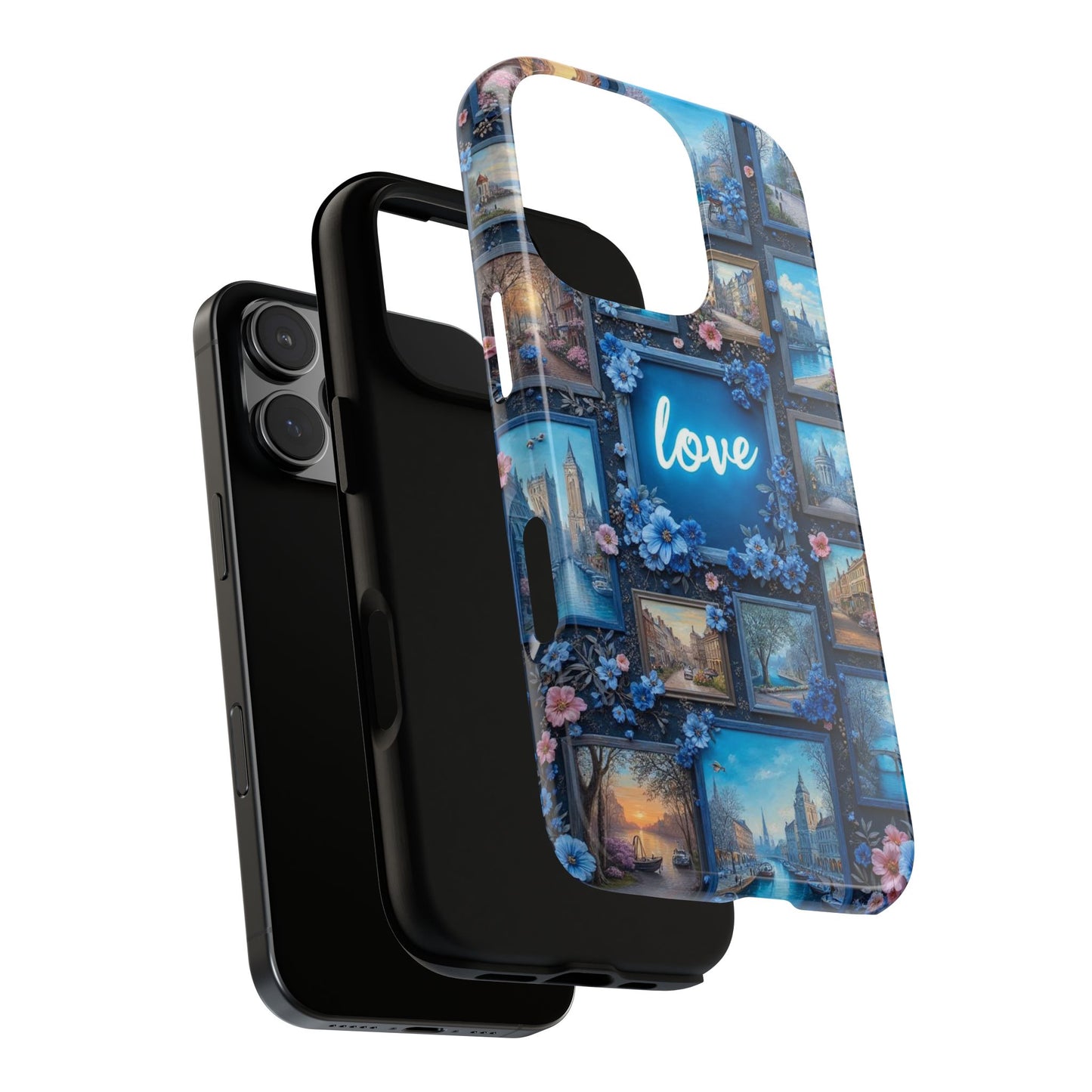Blue Floral Love Frame Phone Case