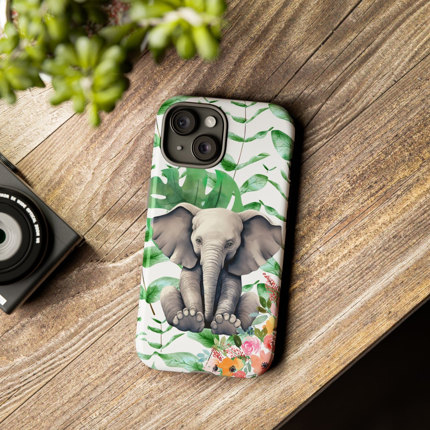 Cute Baby Elephant Mobile Cover – Floral & Tropical Aesthetic