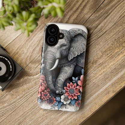 Mandala Elephant Mobile Cover – Elegant Black & White Floral Art