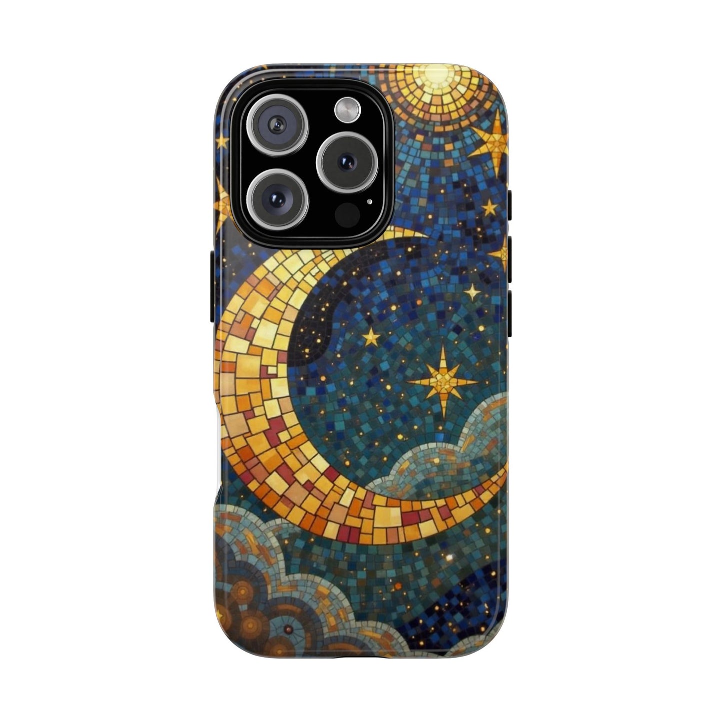 Golden Crescent: Mosaic Moon and Starry Night