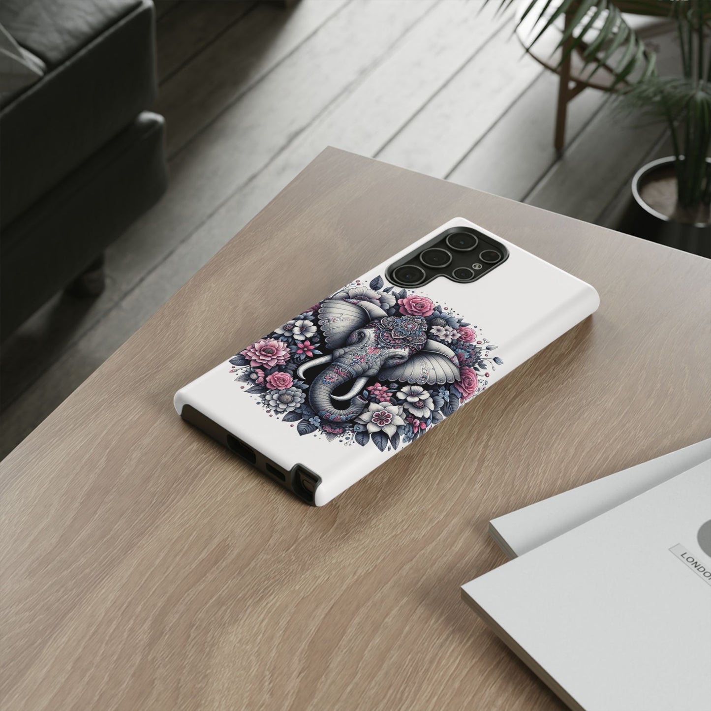 Ornate Floral Elephant Mobile Cover – Elegant Bohemian Art