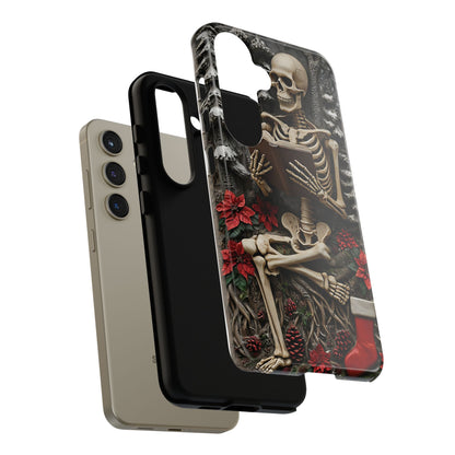 Surreal Relief Sculpture of Skeleton Reading Amidst Festive Decor phone case design