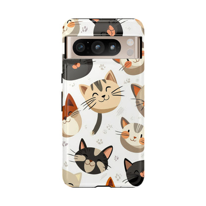 Cute Cat Faces Phone Case – Kawaii Anime Style for iPhone, Samsung & Google Pixel, Fun and Playful Cat Design