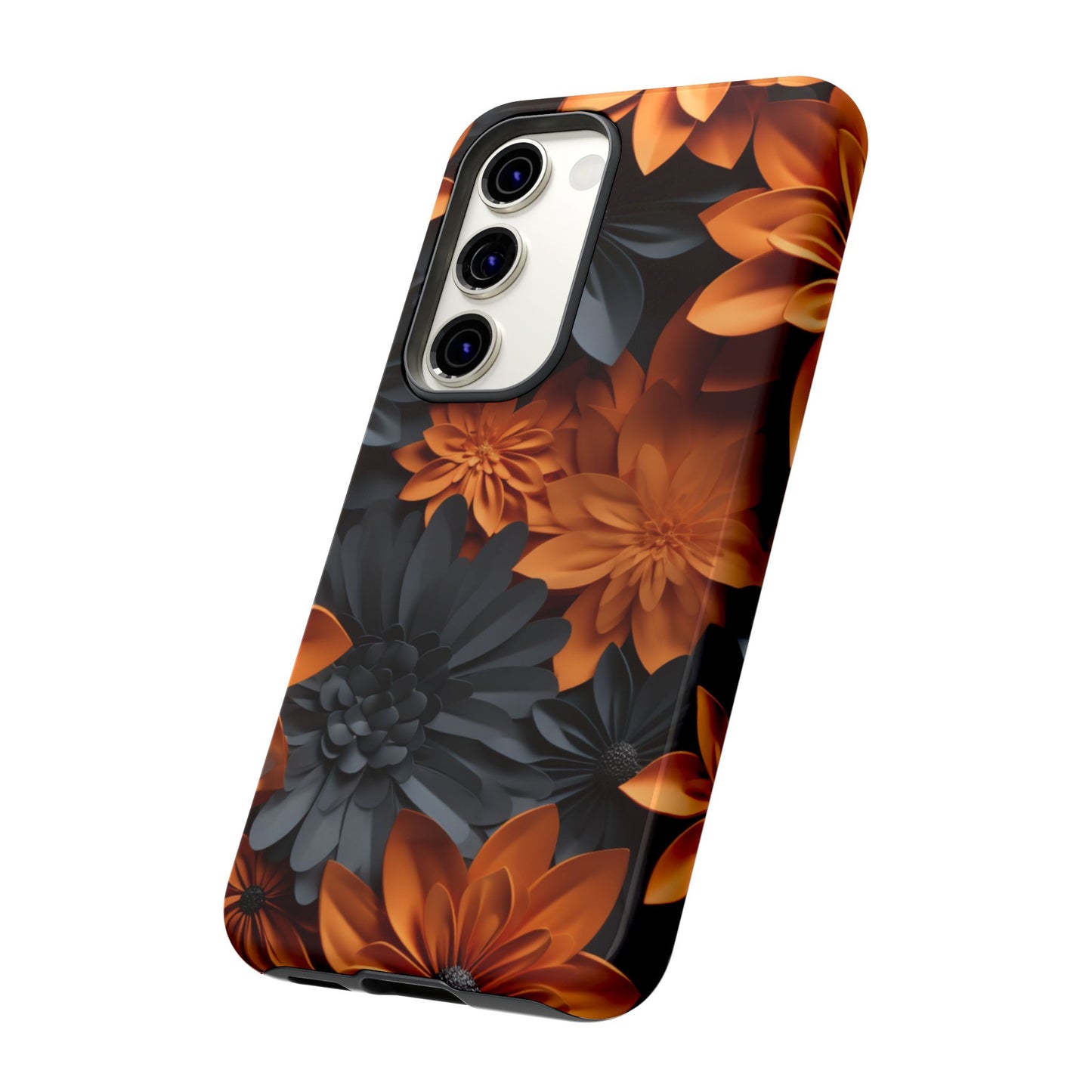 Orange & Black 3D Floral Mobile Case