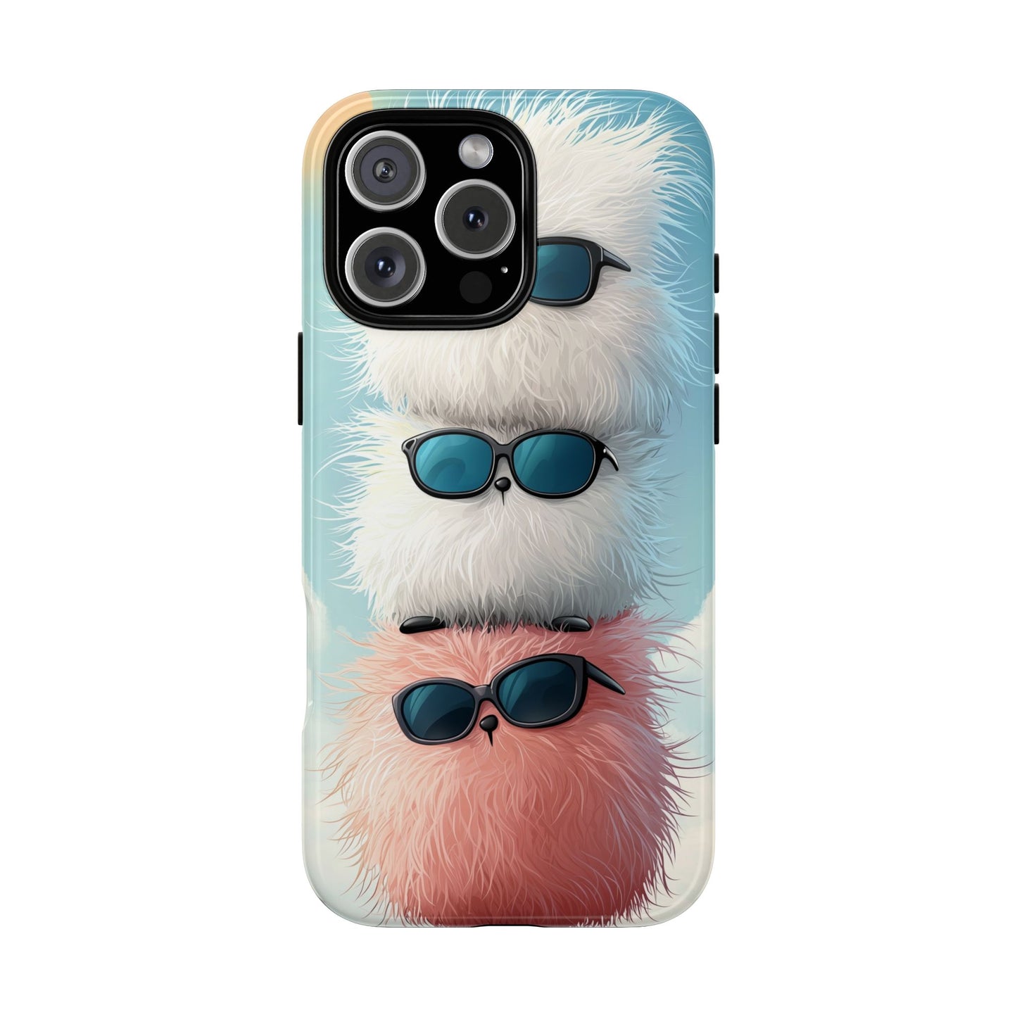 Fluffy Stack Anime Phone Case – Cute Kawaii Furry Creatures with Sunglasses, iPhone, Samsung & Google Pixel Case