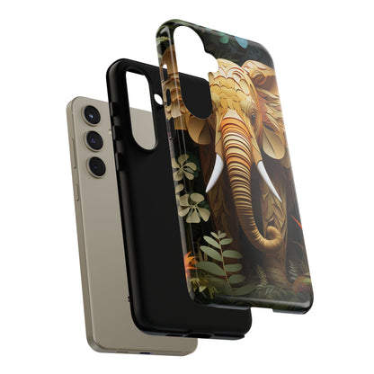 Golden Jungle Elephant Mobile Cover – Intricate Paper Art Design