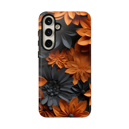 Orange & Black 3D Floral Mobile Case