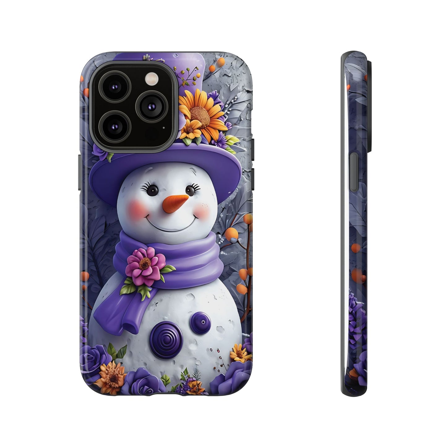 Cheerful Snowman With Colorful Floral Hat And Scarf phone case design