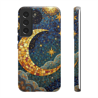 Golden Crescent: Mosaic Moon and Starry Night