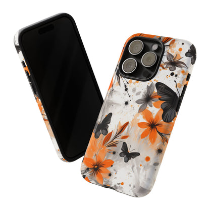 Bold Butterfly & Floral Splash Mobile Cover – Black & Orange Aesthetic
