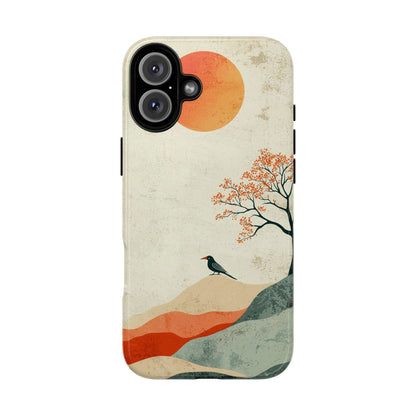 Crimson Solitude: A Minimalist Landscape Phone Case for iPhone, Samsung & Pixel