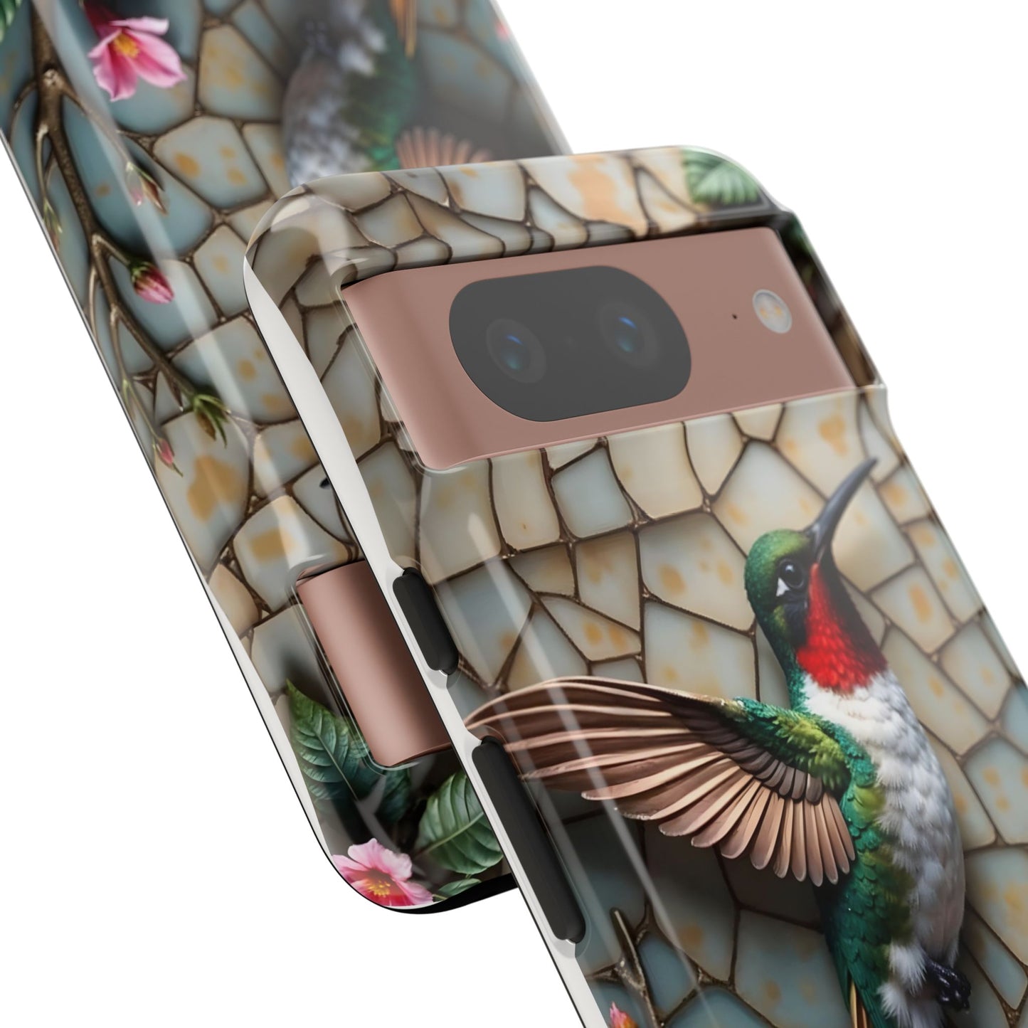 Vivid Hummingbird with Blossoming Branches | Artistic Mosaic Style