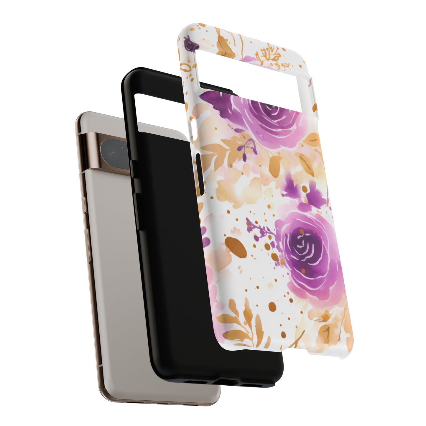 Purple Bloom Watercolor Mobile Case – Artistic Elegance in Gold & Lilac