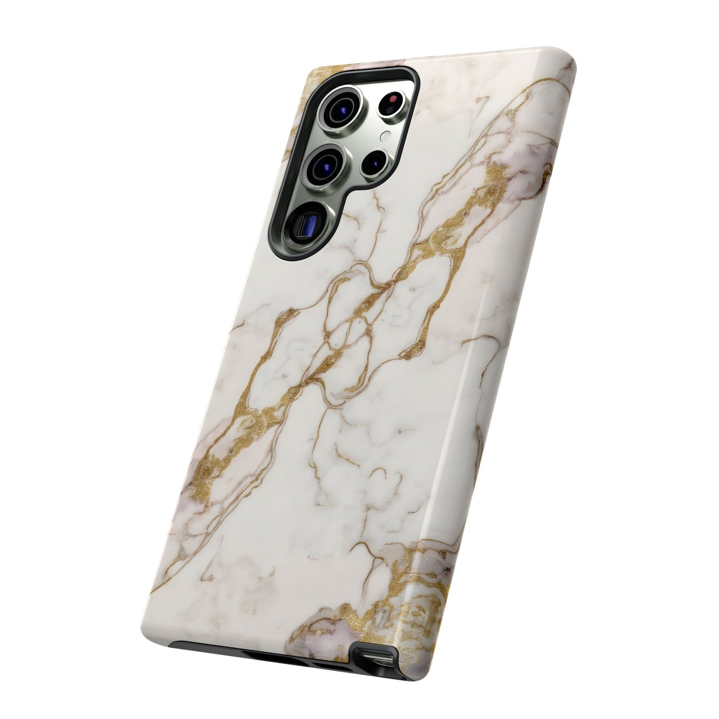 Elegant White and Gold Marble Case Design